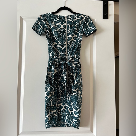 Teal Patterned Puff Sleeve Dress with Pockets - Picture 7 of 7